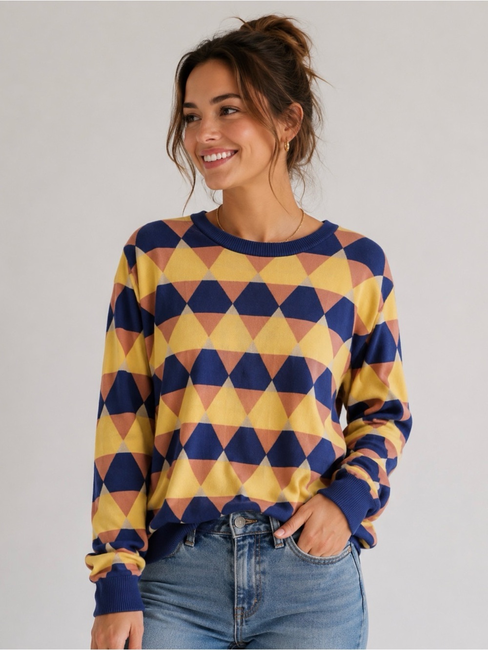 Far Afield Geometric Patterned Crew Neck Sweater